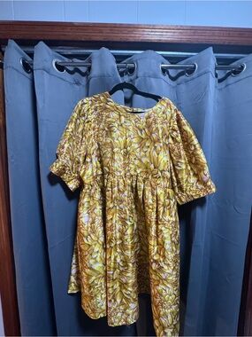 Kika Vargas by Target Golden Floral Short Sleeve Babydoll Dress